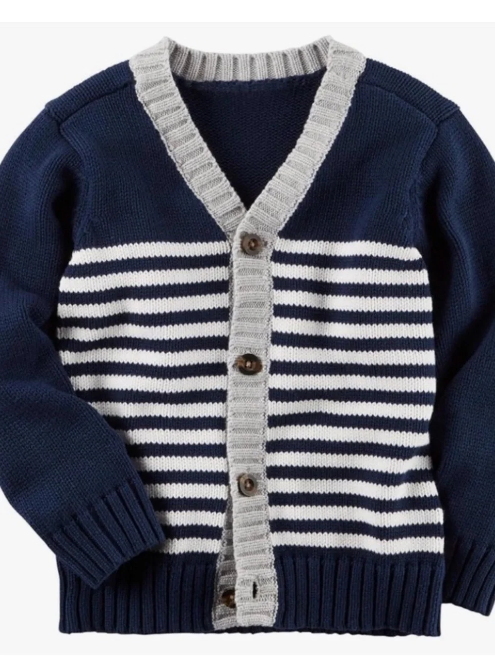 Carter's Navy, White & Gray Striped Knit Cardigan